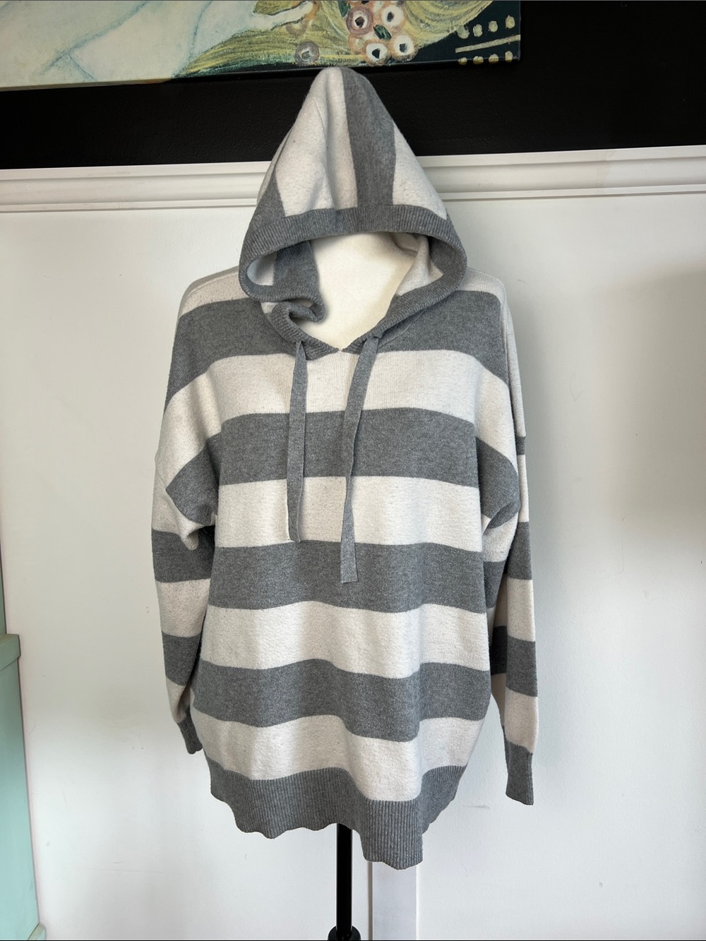 torrid Gray and White Striped Crewneck Hoodie Sweater